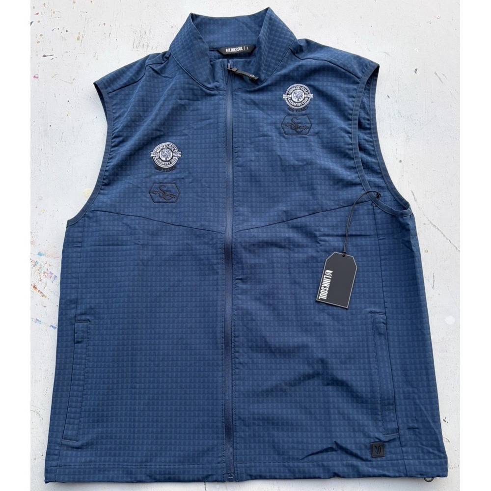 Men's Linksoul Vest Blue Full-Zip Golf L Merced Logo Emblem Active Preppy Sports
